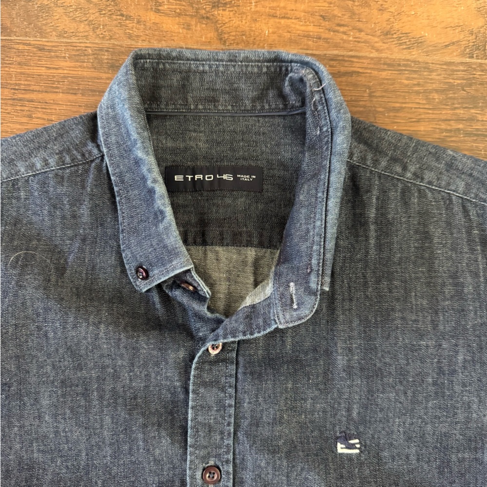 Etro Shirt Mens 46 Blue Long Sleeve Button Up Casual‎ Italy